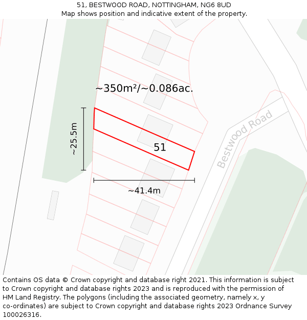 51, BESTWOOD ROAD, NOTTINGHAM, NG6 8UD: Plot and title map