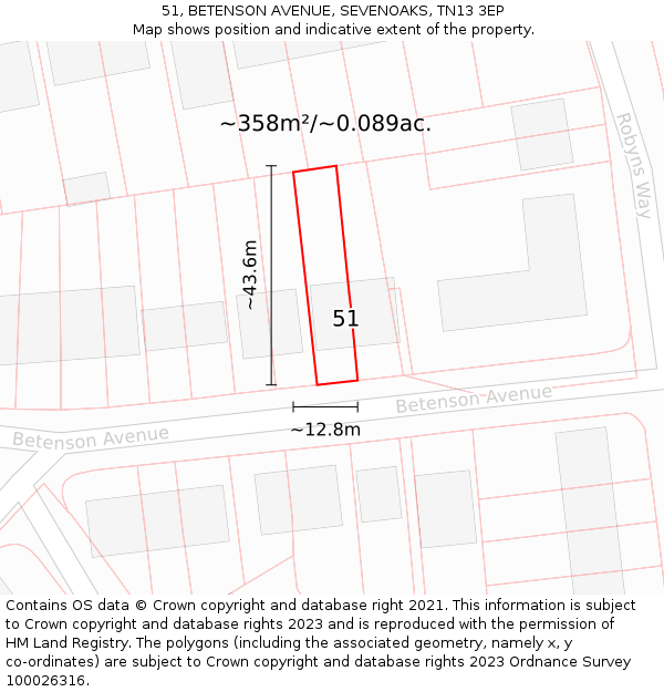 51, BETENSON AVENUE, SEVENOAKS, TN13 3EP: Plot and title map