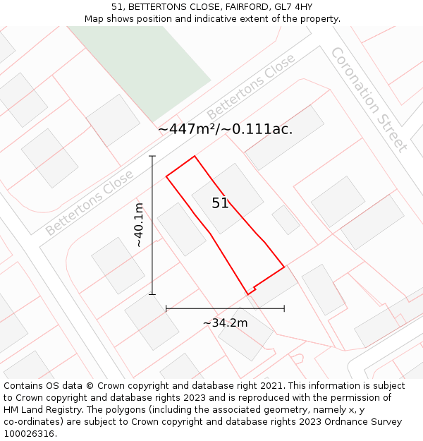 51, BETTERTONS CLOSE, FAIRFORD, GL7 4HY: Plot and title map