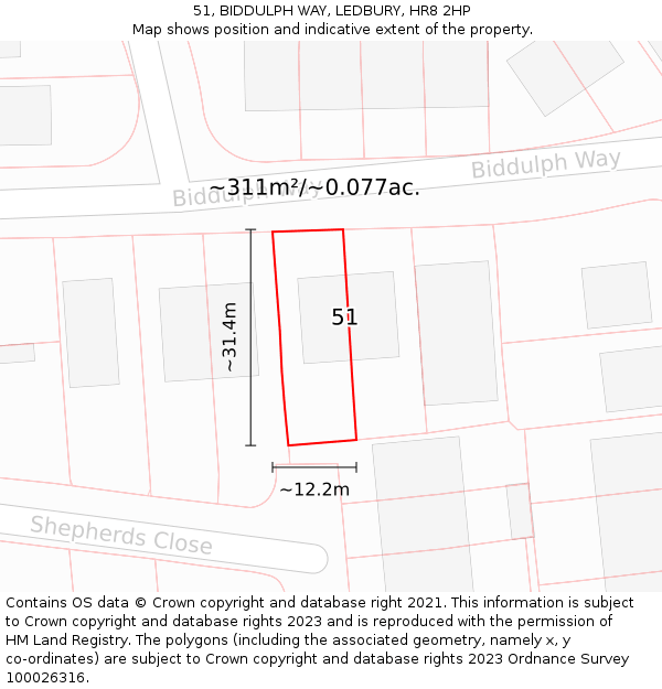 51, BIDDULPH WAY, LEDBURY, HR8 2HP: Plot and title map