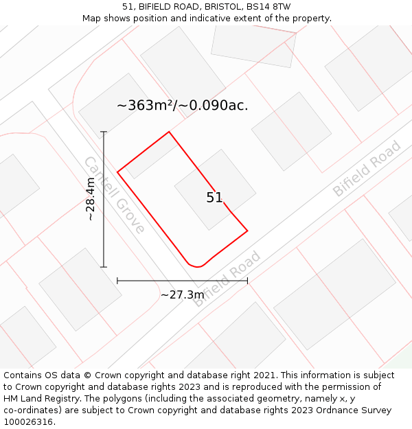51, BIFIELD ROAD, BRISTOL, BS14 8TW: Plot and title map