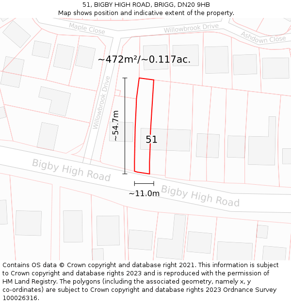51, BIGBY HIGH ROAD, BRIGG, DN20 9HB: Plot and title map