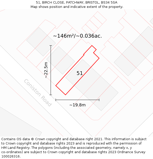 51, BIRCH CLOSE, PATCHWAY, BRISTOL, BS34 5SA: Plot and title map