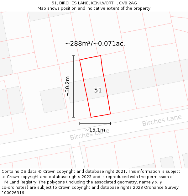 51, BIRCHES LANE, KENILWORTH, CV8 2AG: Plot and title map