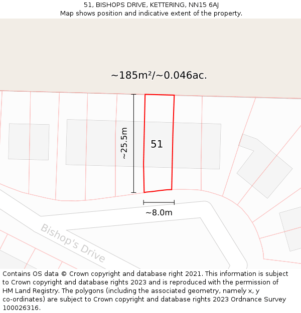 51, BISHOPS DRIVE, KETTERING, NN15 6AJ: Plot and title map