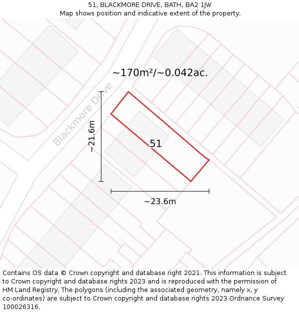 51, BLACKMORE DRIVE, BATH, BA2 1JW: Plot and title map