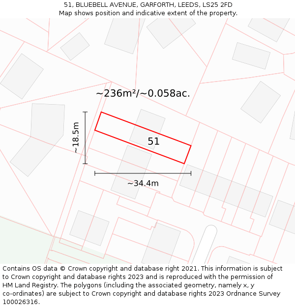 51, BLUEBELL AVENUE, GARFORTH, LEEDS, LS25 2FD: Plot and title map