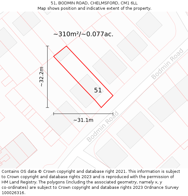 51, BODMIN ROAD, CHELMSFORD, CM1 6LL: Plot and title map