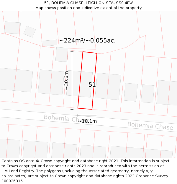 51, BOHEMIA CHASE, LEIGH-ON-SEA, SS9 4PW: Plot and title map