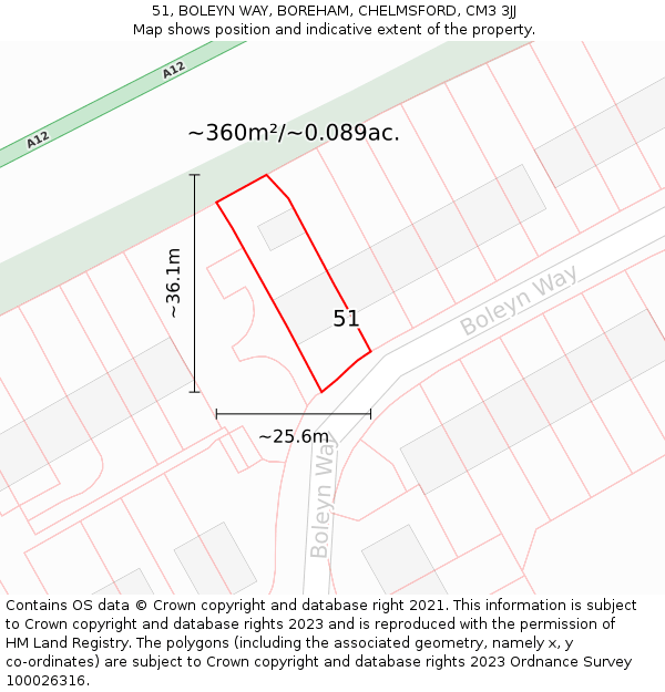 51, BOLEYN WAY, BOREHAM, CHELMSFORD, CM3 3JJ: Plot and title map