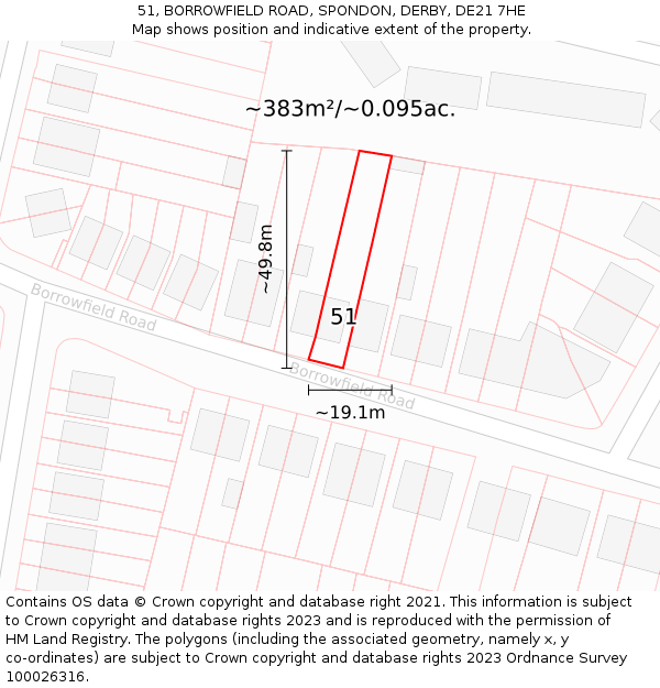 51, BORROWFIELD ROAD, SPONDON, DERBY, DE21 7HE: Plot and title map