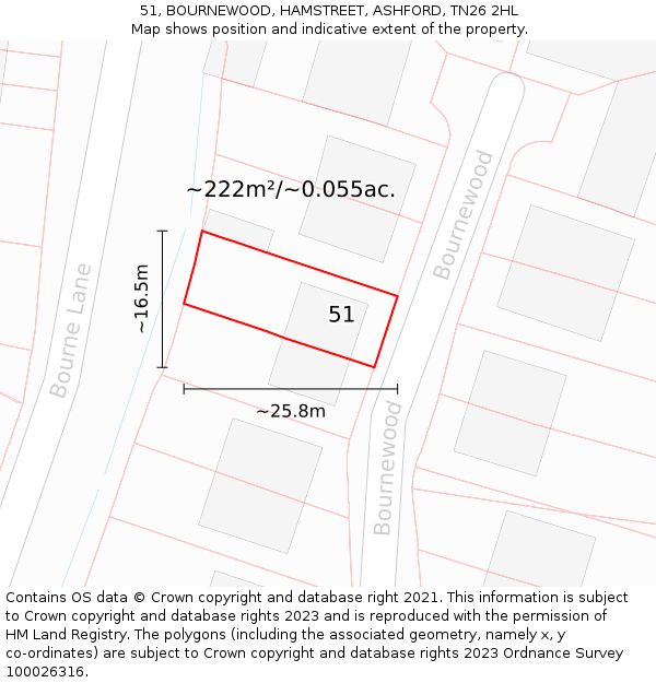51, BOURNEWOOD, HAMSTREET, ASHFORD, TN26 2HL: Plot and title map