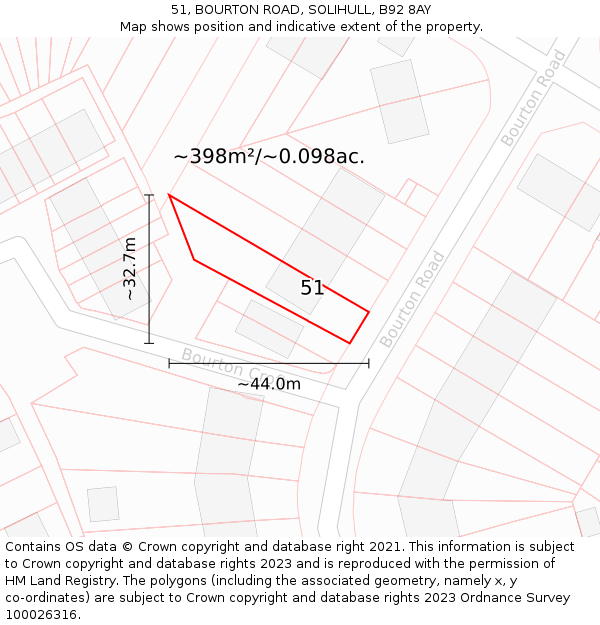 51, BOURTON ROAD, SOLIHULL, B92 8AY: Plot and title map