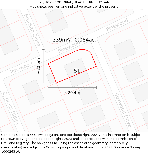 51, BOXWOOD DRIVE, BLACKBURN, BB2 5AN: Plot and title map