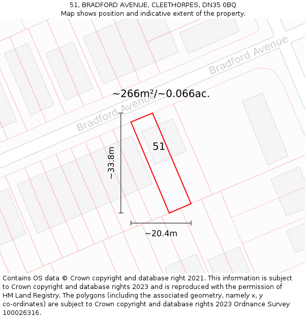 51, BRADFORD AVENUE, CLEETHORPES, DN35 0BQ: Plot and title map