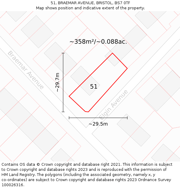 51, BRAEMAR AVENUE, BRISTOL, BS7 0TF: Plot and title map