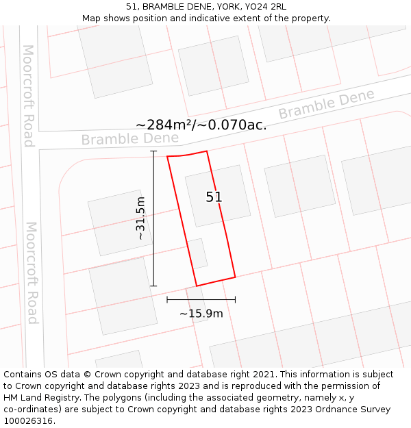 51, BRAMBLE DENE, YORK, YO24 2RL: Plot and title map