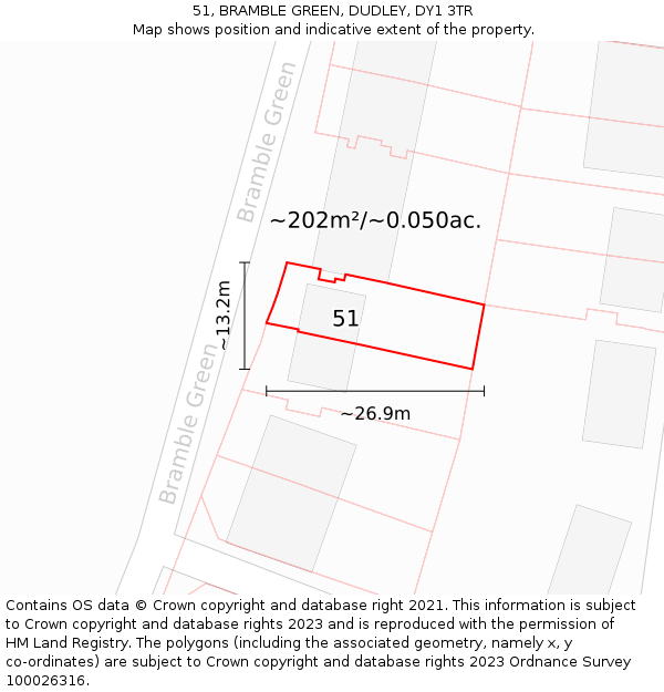 51, BRAMBLE GREEN, DUDLEY, DY1 3TR: Plot and title map