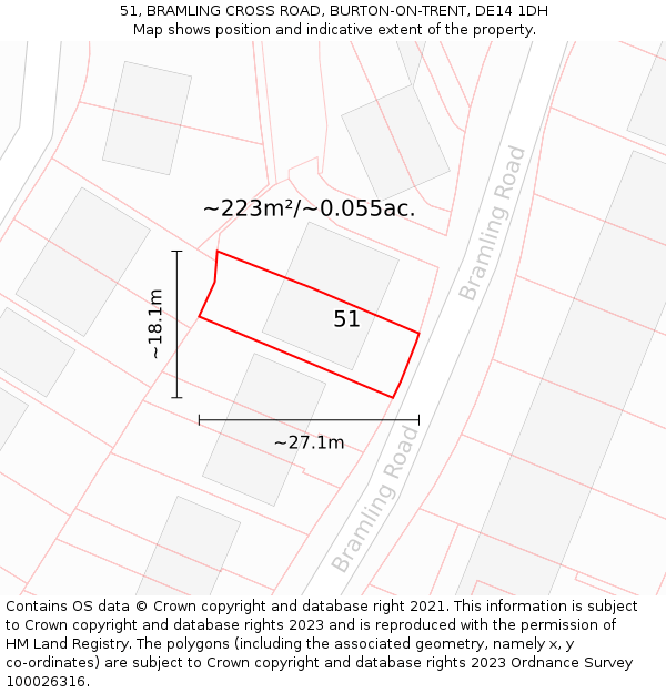 51, BRAMLING CROSS ROAD, BURTON-ON-TRENT, DE14 1DH: Plot and title map