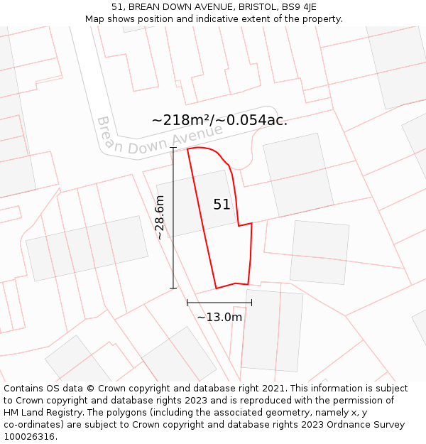 51, BREAN DOWN AVENUE, BRISTOL, BS9 4JE: Plot and title map