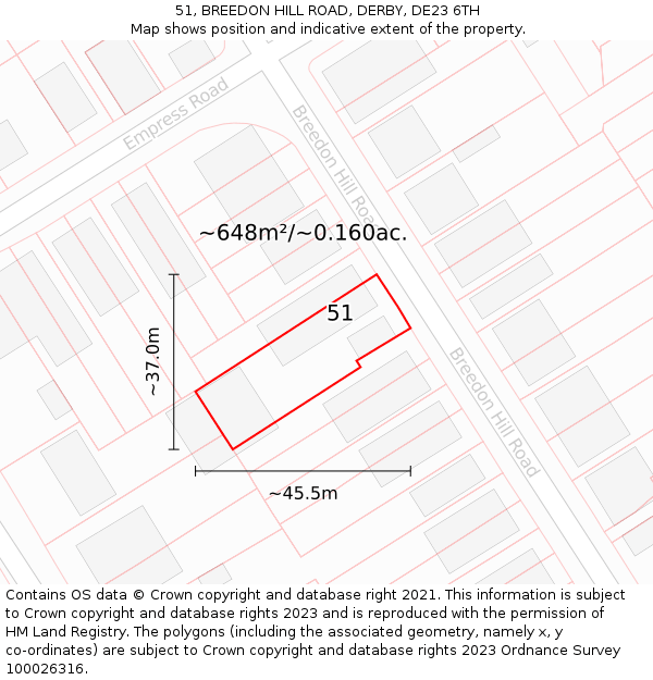 51, BREEDON HILL ROAD, DERBY, DE23 6TH: Plot and title map