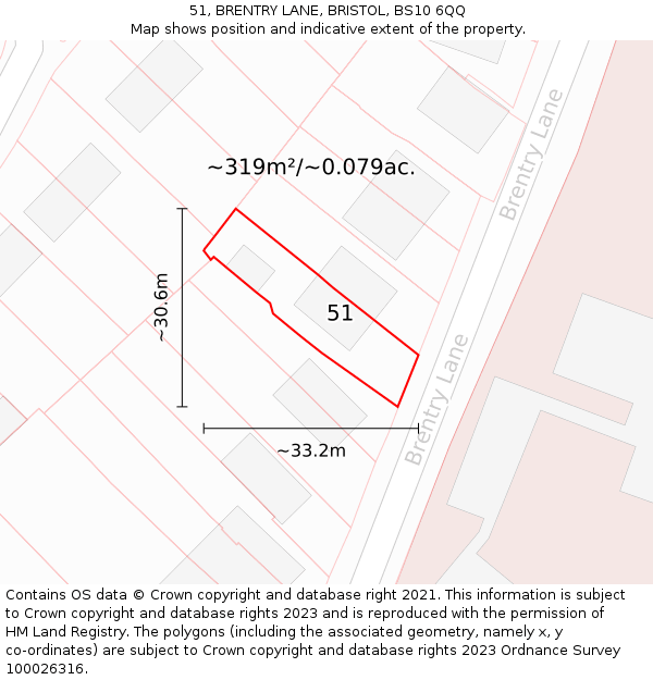 51, BRENTRY LANE, BRISTOL, BS10 6QQ: Plot and title map