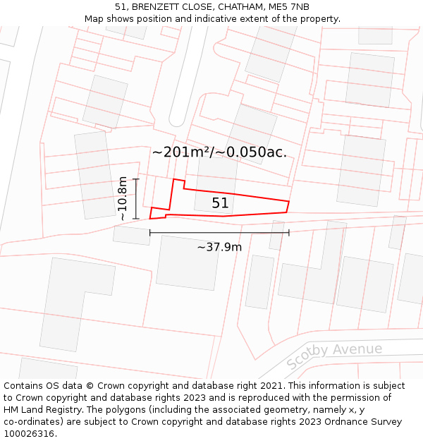 51, BRENZETT CLOSE, CHATHAM, ME5 7NB: Plot and title map