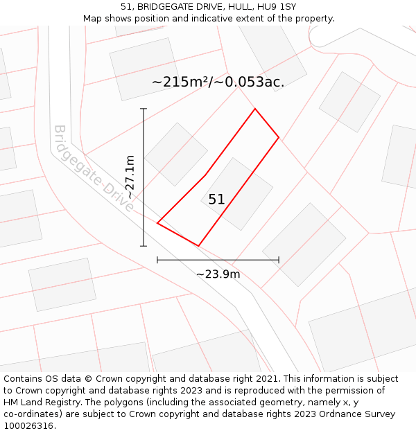 51, BRIDGEGATE DRIVE, HULL, HU9 1SY: Plot and title map