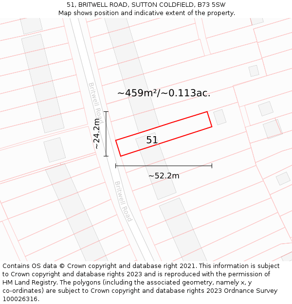 51, BRITWELL ROAD, SUTTON COLDFIELD, B73 5SW: Plot and title map
