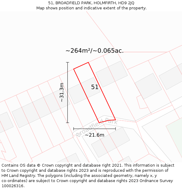 51, BROADFIELD PARK, HOLMFIRTH, HD9 2JQ: Plot and title map