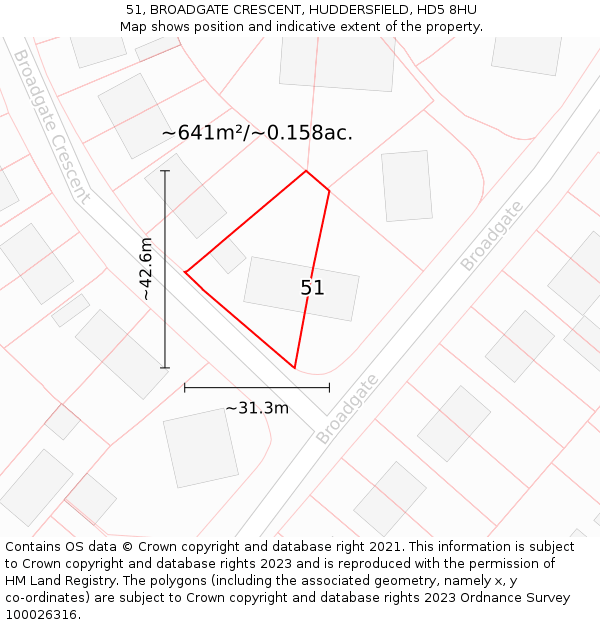 51, BROADGATE CRESCENT, HUDDERSFIELD, HD5 8HU: Plot and title map