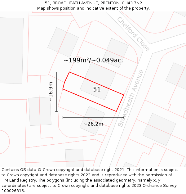 51, BROADHEATH AVENUE, PRENTON, CH43 7NP: Plot and title map