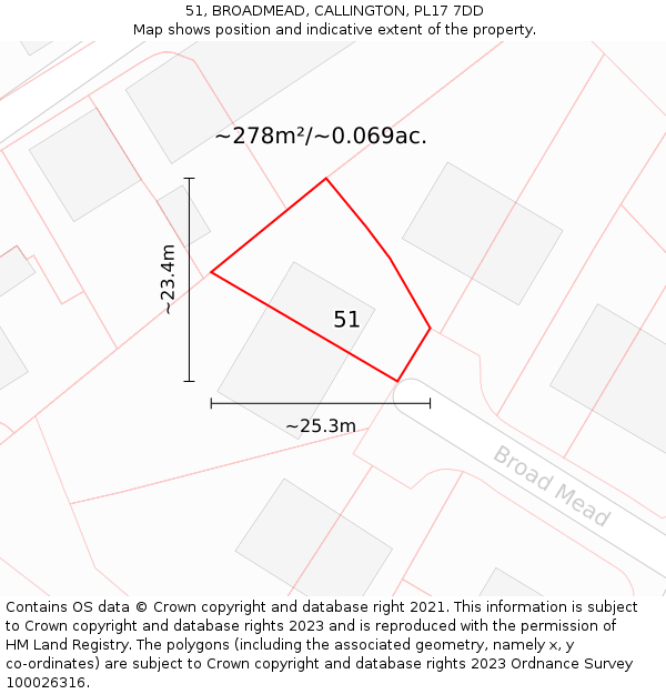 51, BROADMEAD, CALLINGTON, PL17 7DD: Plot and title map
