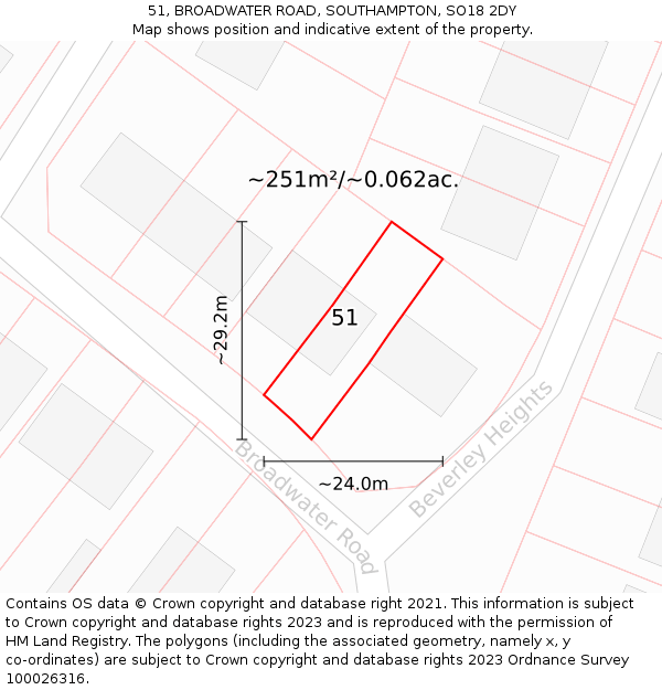 51, BROADWATER ROAD, SOUTHAMPTON, SO18 2DY: Plot and title map