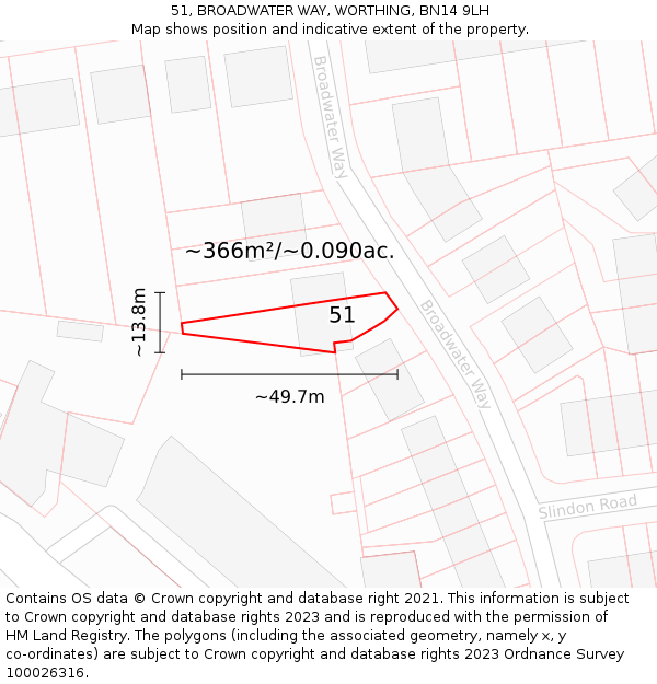 51, BROADWATER WAY, WORTHING, BN14 9LH: Plot and title map
