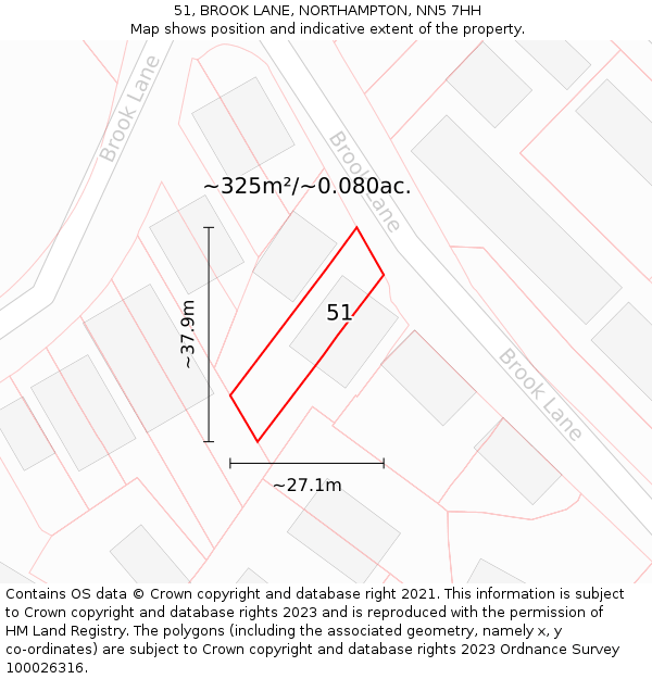 51, BROOK LANE, NORTHAMPTON, NN5 7HH: Plot and title map