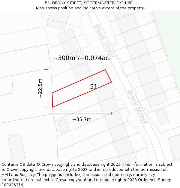 51, BROOK STREET, KIDDERMINSTER, DY11 6RH: Plot and title map