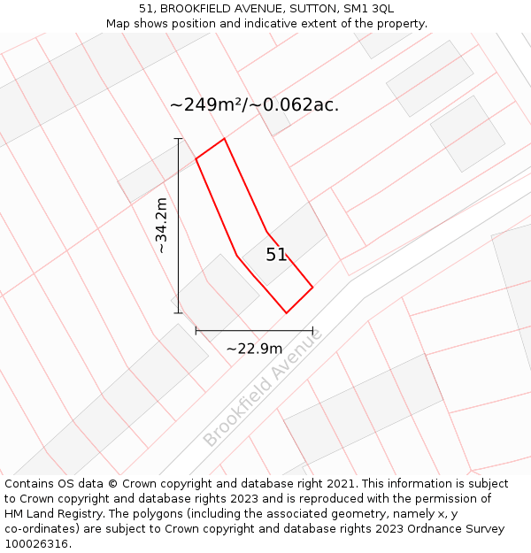 51, BROOKFIELD AVENUE, SUTTON, SM1 3QL: Plot and title map