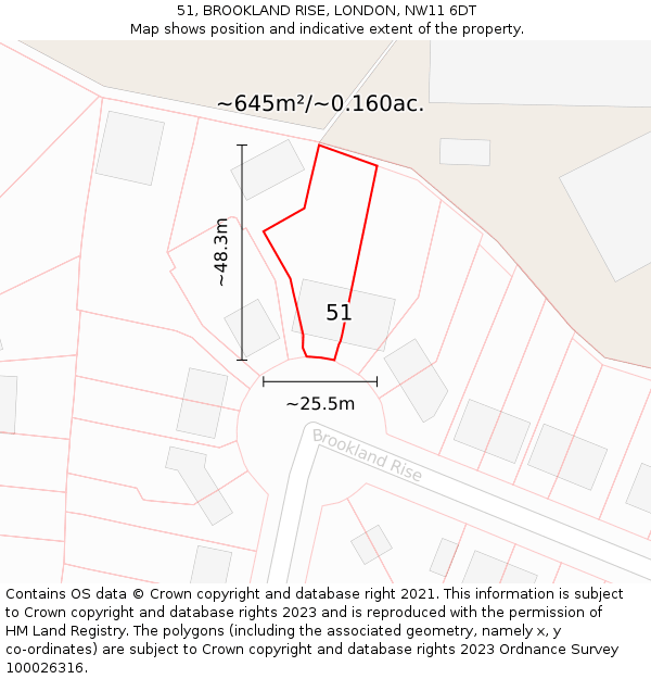 51, BROOKLAND RISE, LONDON, NW11 6DT: Plot and title map