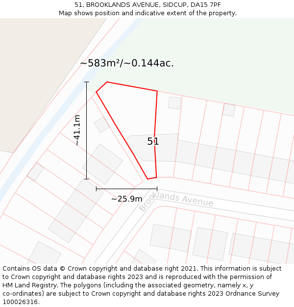 51, BROOKLANDS AVENUE, SIDCUP, DA15 7PF: Plot and title map