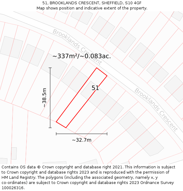 51, BROOKLANDS CRESCENT, SHEFFIELD, S10 4GF: Plot and title map