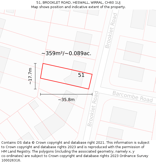 51, BROOKLET ROAD, HESWALL, WIRRAL, CH60 1UJ: Plot and title map