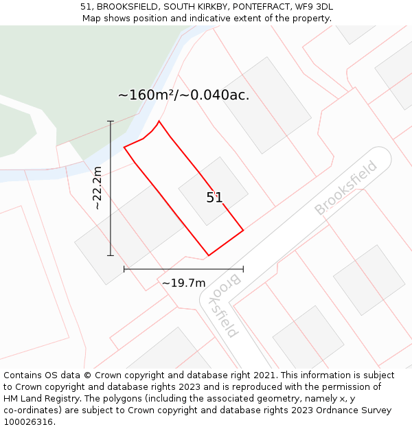 51, BROOKSFIELD, SOUTH KIRKBY, PONTEFRACT, WF9 3DL: Plot and title map