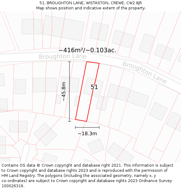 51, BROUGHTON LANE, WISTASTON, CREWE, CW2 8JR: Plot and title map