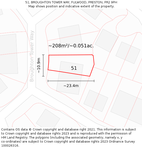 51, BROUGHTON TOWER WAY, FULWOOD, PRESTON, PR2 9PH: Plot and title map