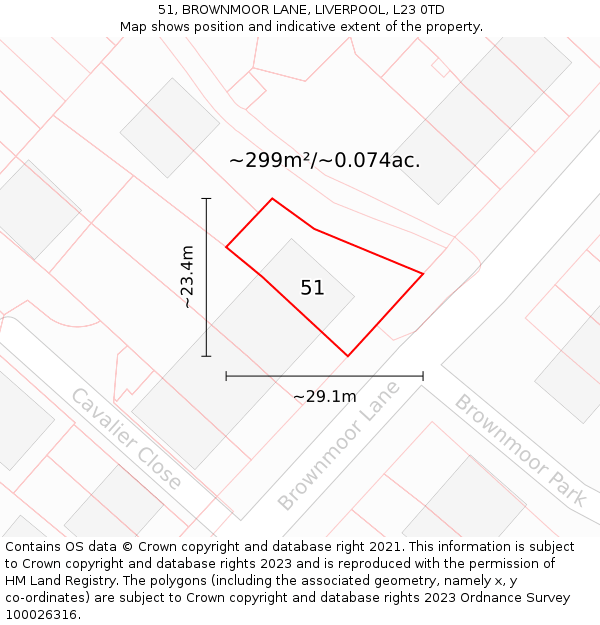 51, BROWNMOOR LANE, LIVERPOOL, L23 0TD: Plot and title map