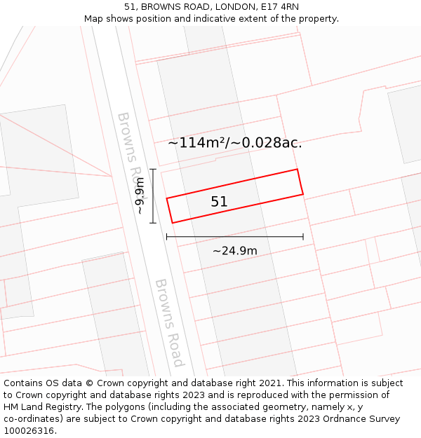 51, BROWNS ROAD, LONDON, E17 4RN: Plot and title map