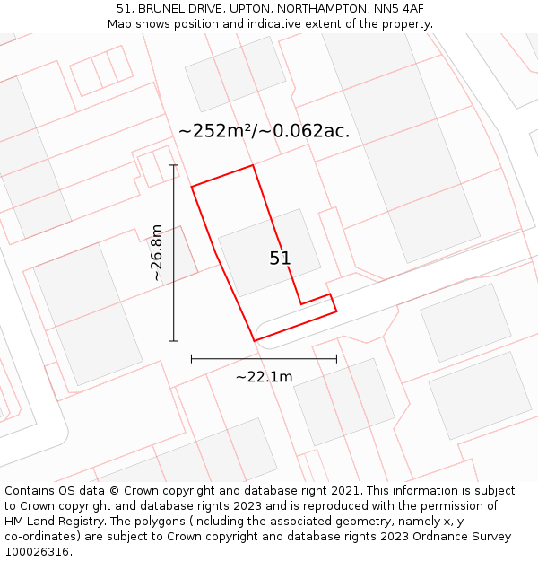 51, BRUNEL DRIVE, UPTON, NORTHAMPTON, NN5 4AF: Plot and title map