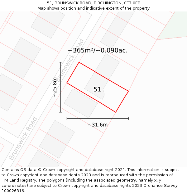 51, BRUNSWICK ROAD, BIRCHINGTON, CT7 0EB: Plot and title map