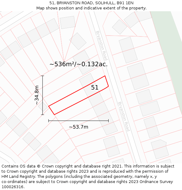 51, BRYANSTON ROAD, SOLIHULL, B91 1EN: Plot and title map